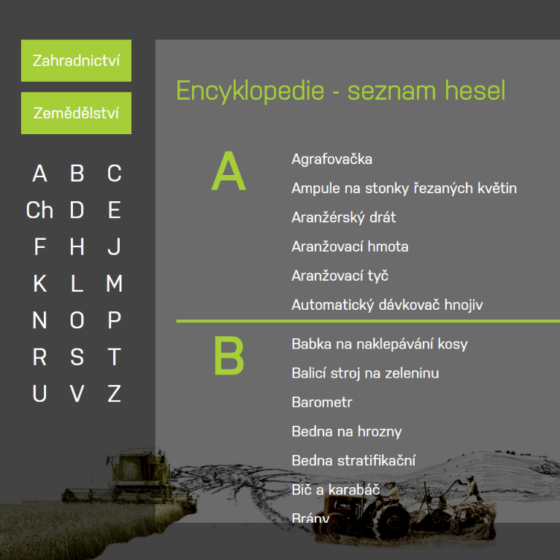 Slovník s abecedním rejstříkem a názvy předmětů.